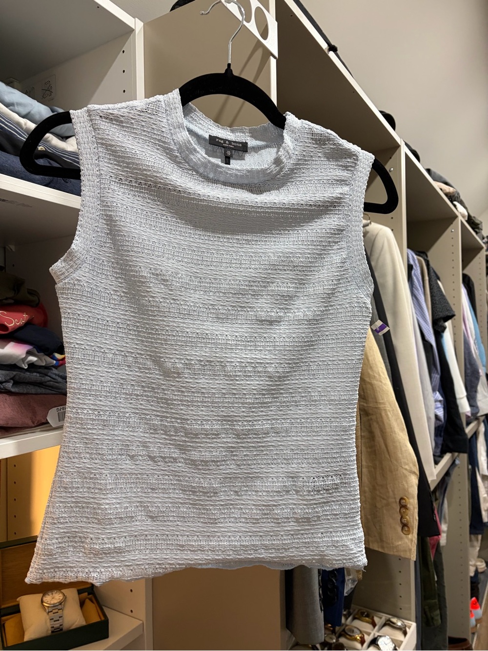 rag & bone Light Blue Sleeveless Textured Knit Tank